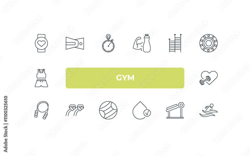 Poster fully editable outline icon collection from gym concept. thin line icons set such as pulsometer, lum