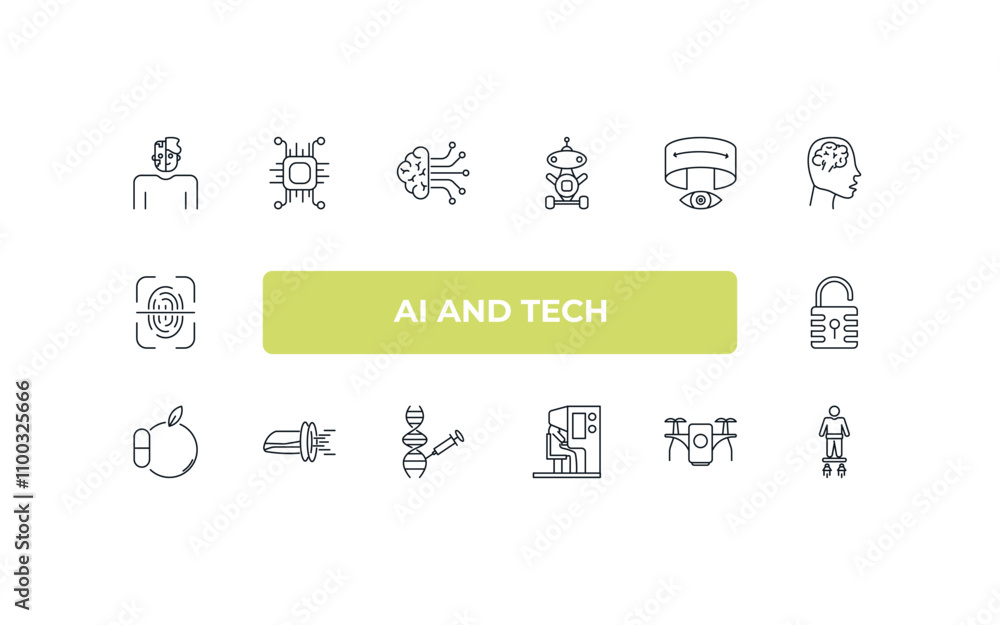 Poster fully editable outline icon collection from ai and tech concept. thin line icons set such as cyborg,
