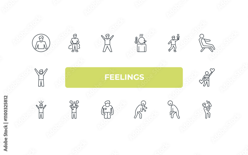 Poster fully editable outline icon collection from feelings concept. thin line icons set such as content hu