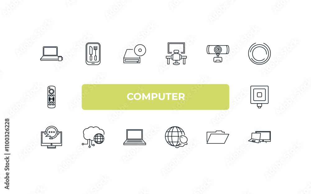 Poster fully editable outline icon collection from computer concept. thin line icons set such as morning wo