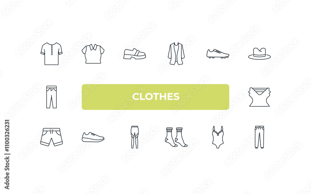 Poster fully editable outline icon collection from clothes concept. thin line icons set such as collarless 