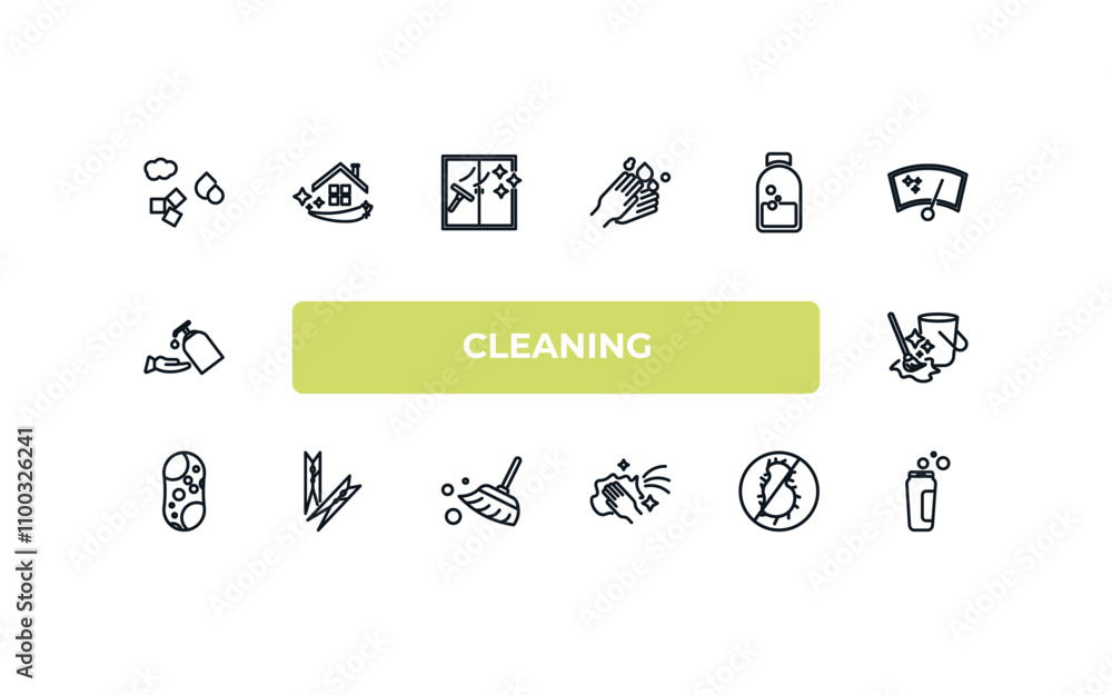 Poster fully editable outline icon collection from cleaning concept. thin line icons set such as states of 