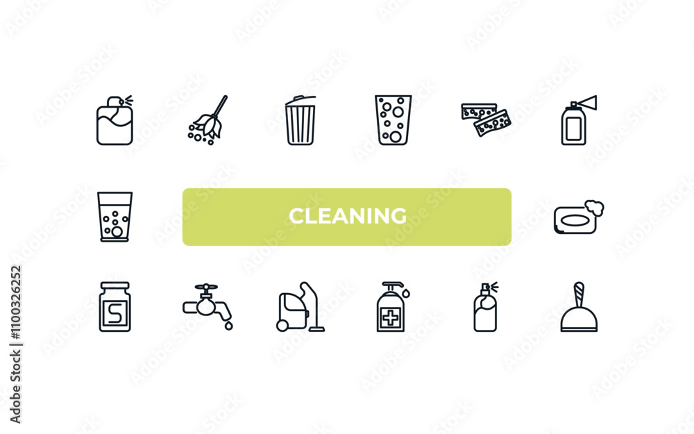 Poster fully editable outline icon collection from cleaning concept. thin line icons set such as perfume cl