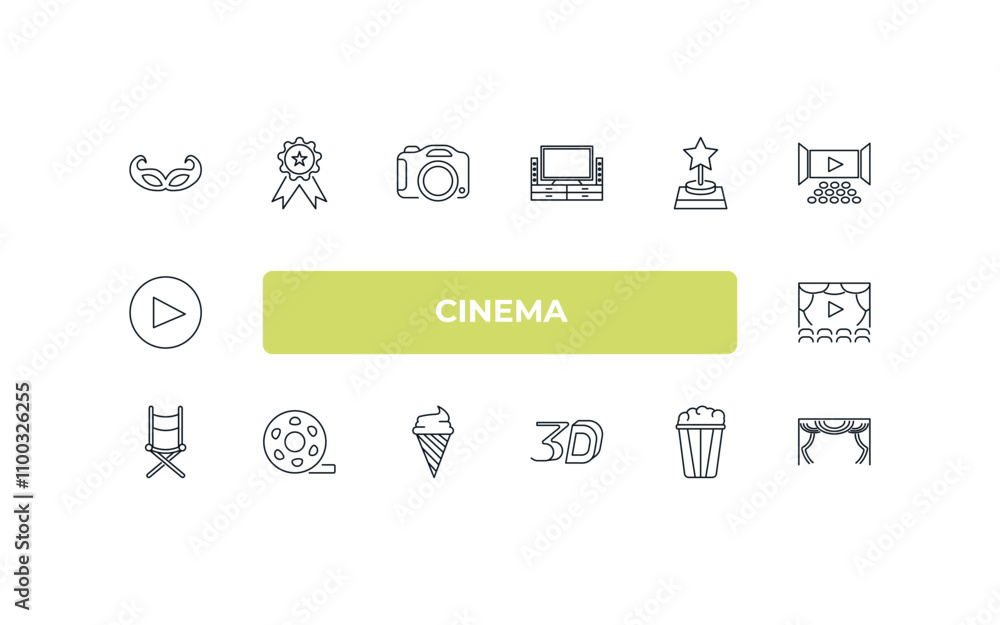 Poster fully editable outline icon collection from cinema concept. thin line icons set such as small carniv