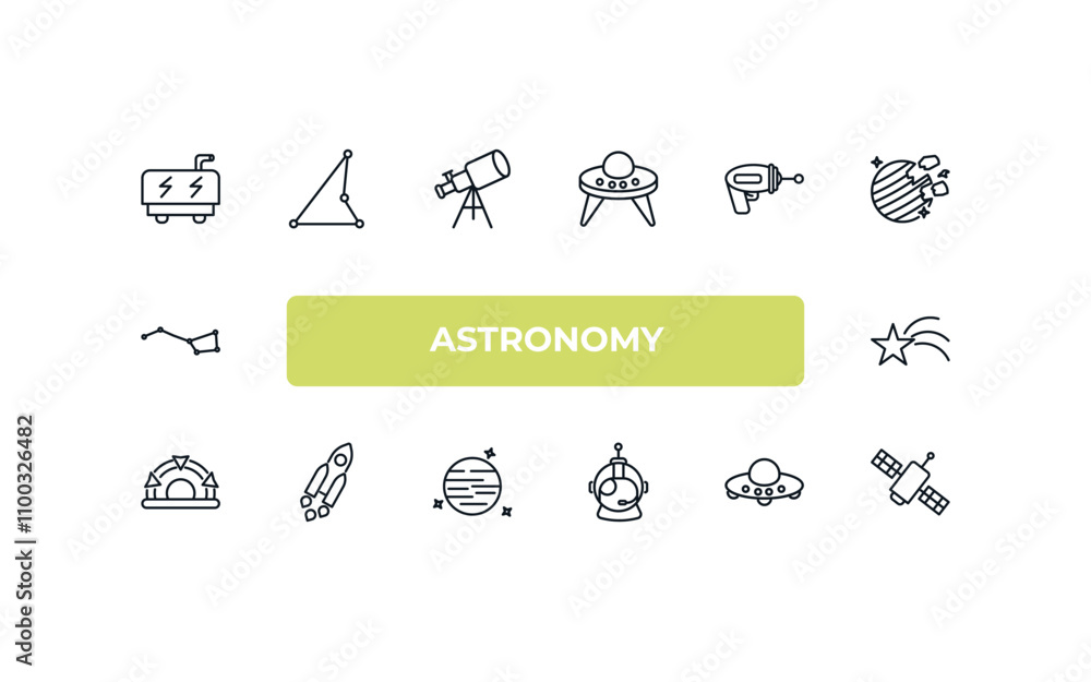 Poster fully editable outline icon collection from astronomy concept. thin line icons set such as generator