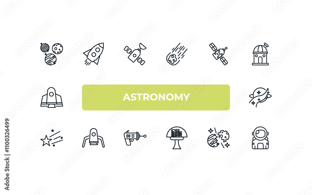 Poster fully editable outline icon collection from astronomy concept. thin line icons set such as planets, 
