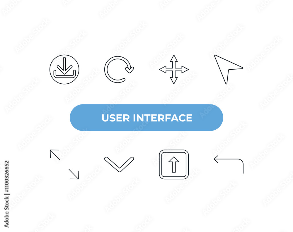 Poster fully editable outline icon collection from user interface concept. thin line icons set such as down