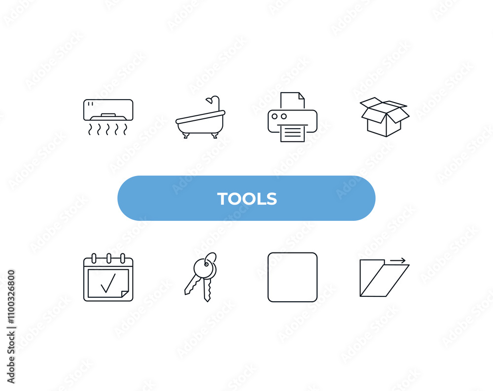 Poster fully editable outline icon collection from tools concept. thin line icons set such as air condition