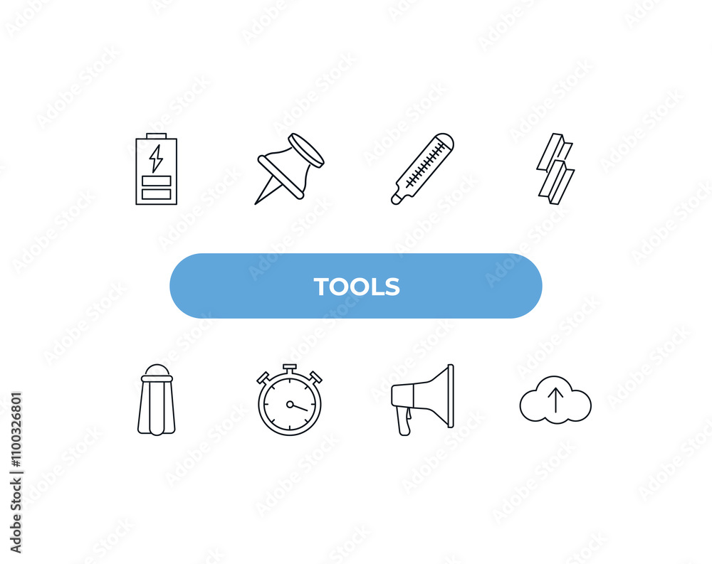 Poster fully editable outline icon collection from tools concept. thin line icons set such as charged batte