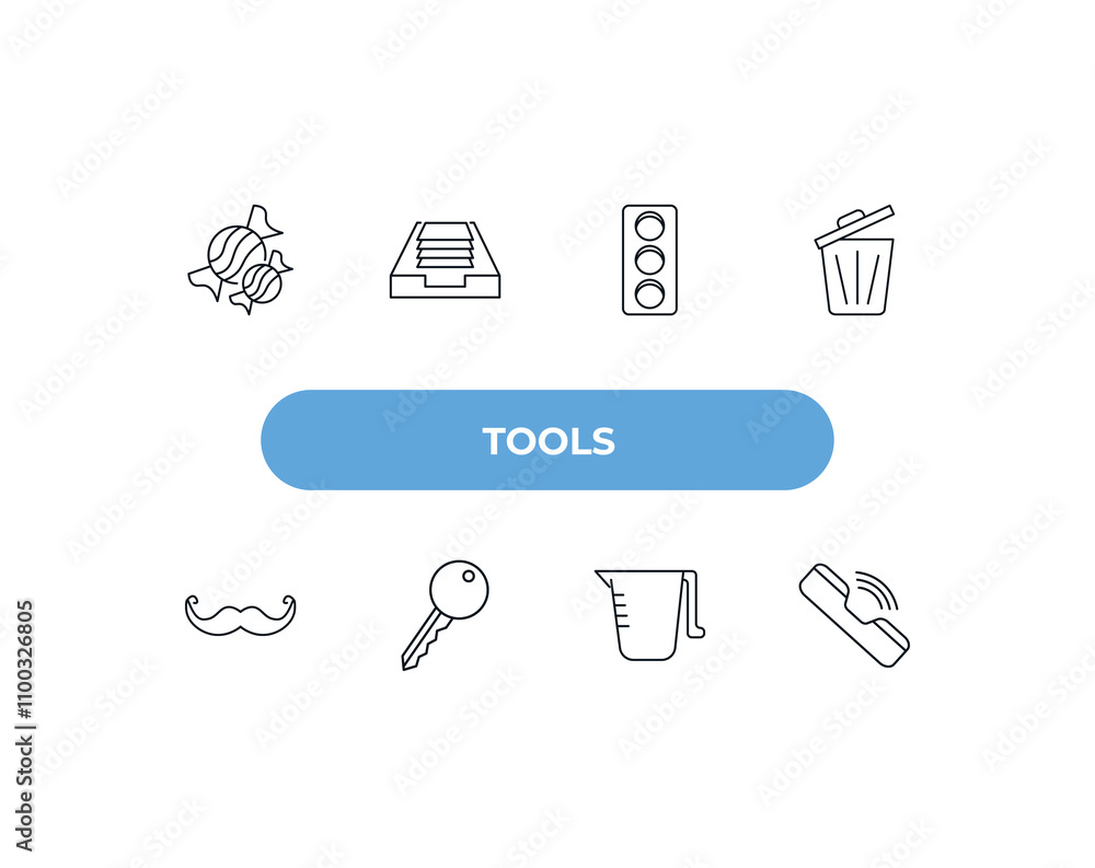 Poster fully editable outline icon collection from tools concept. thin line icons set such as candies, tray