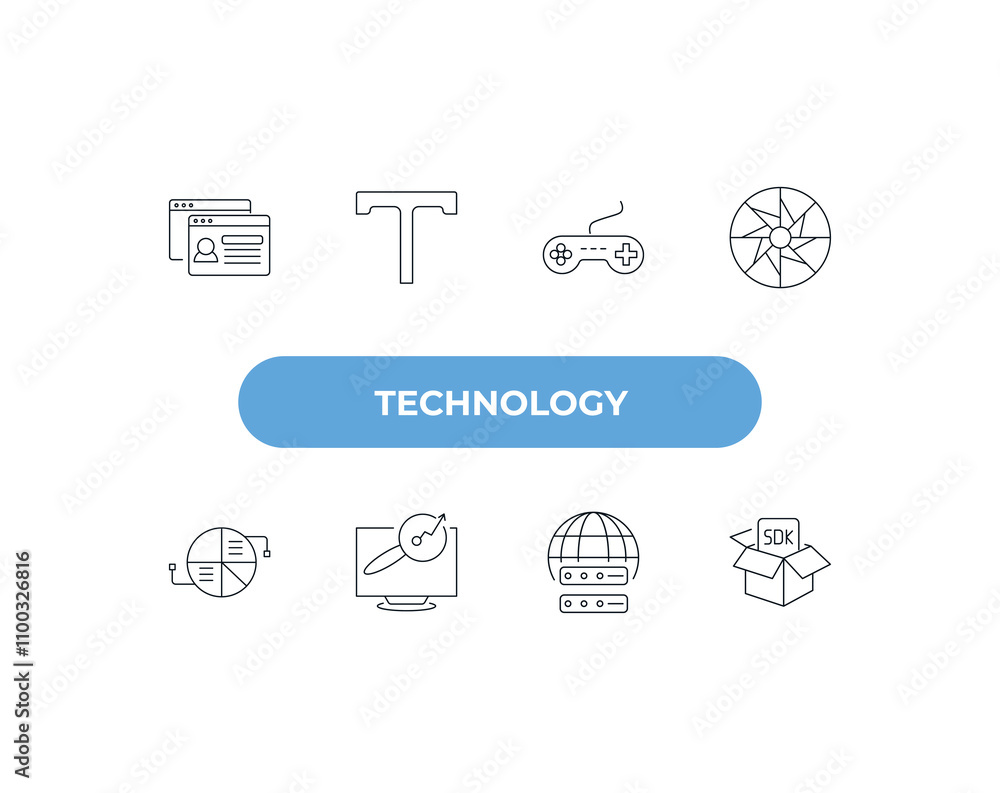 Poster fully editable outline icon collection from technology concept. thin line icons set such as user per