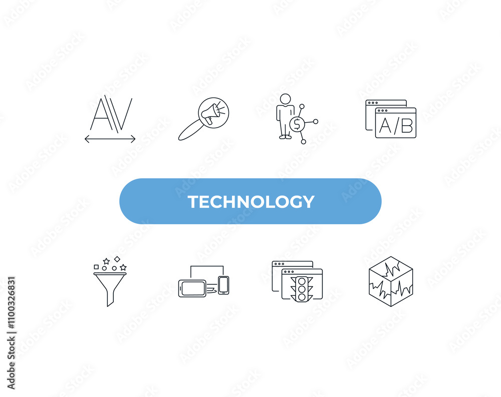Poster fully editable outline icon collection from technology concept. thin line icons set such as kerning,