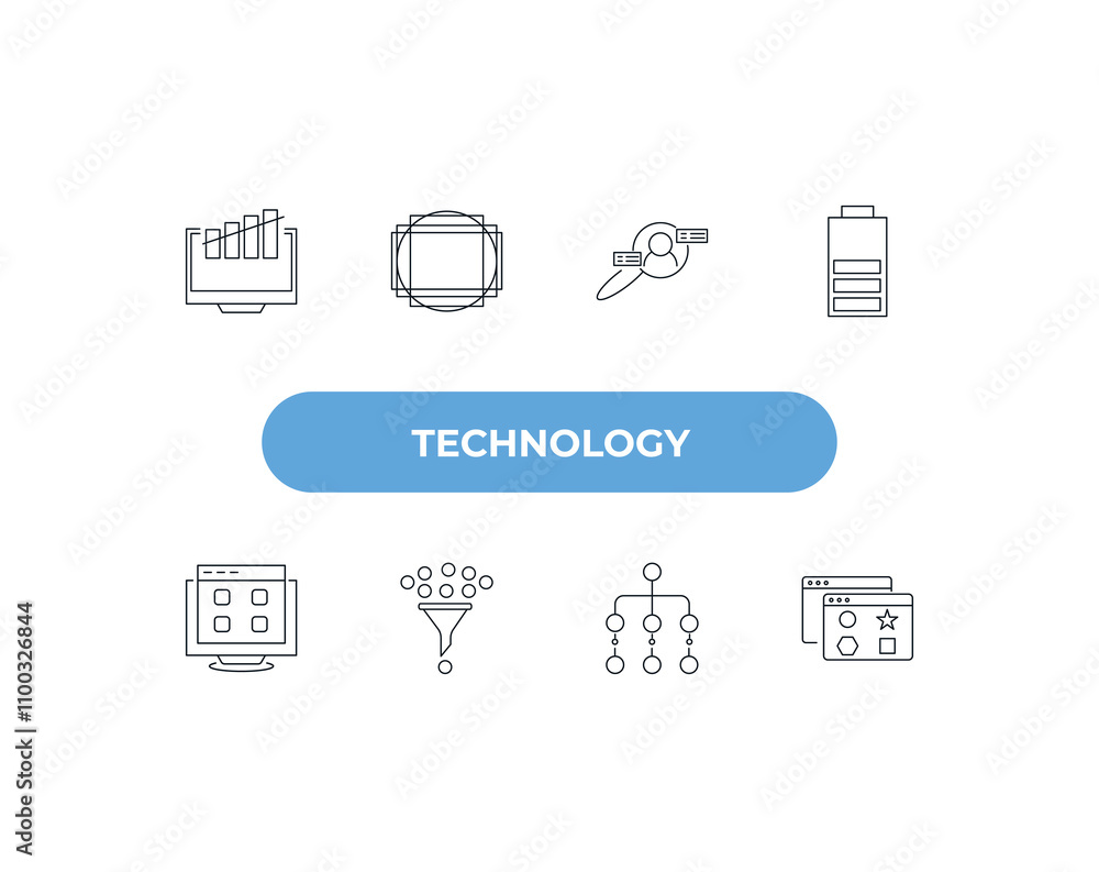 Poster fully editable outline icon collection from technology concept. thin line icons set such as growth h