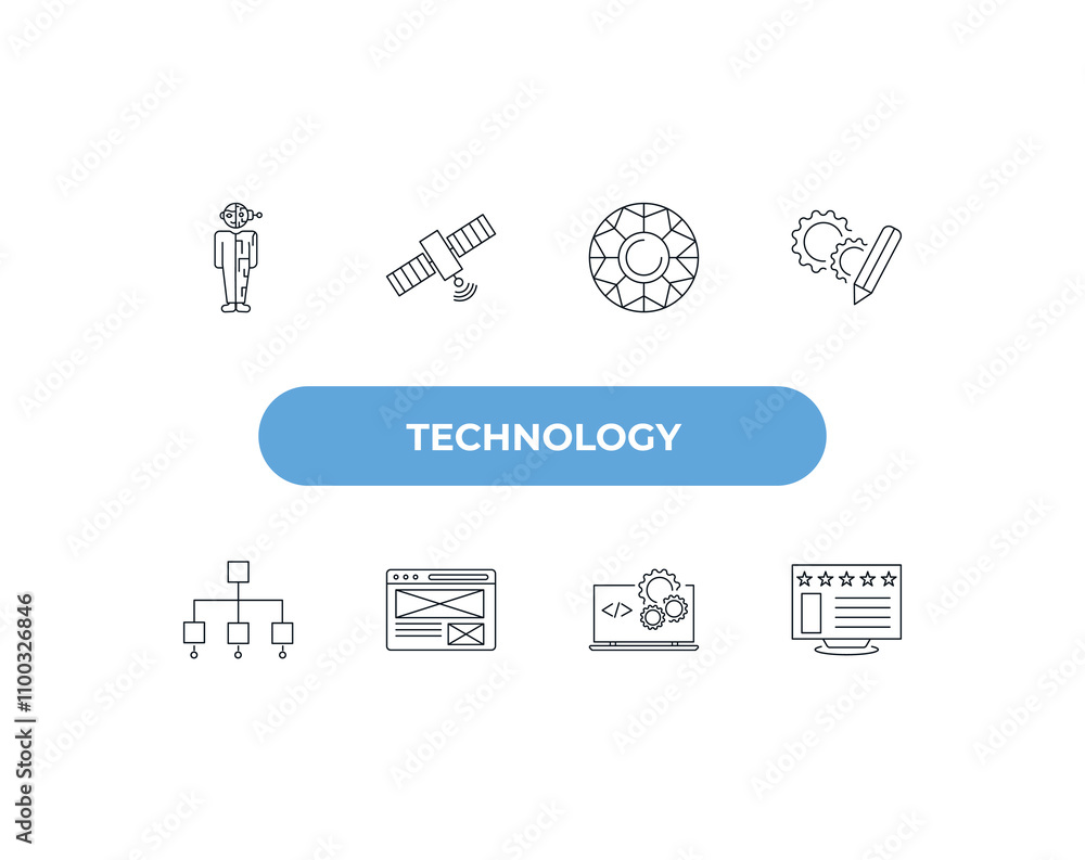Poster fully editable outline icon collection from technology concept. thin line icons set such as humanoid