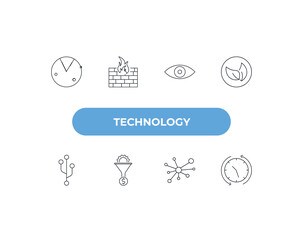 fully editable outline icon collection from technology concept. thin line icons set such as radar sweep, firewalls, black eye, social graph, uptime and downtime,