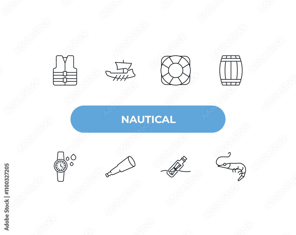 Poster fully editable outline icon collection from nautical concept. thin line icons set such as helm, yach