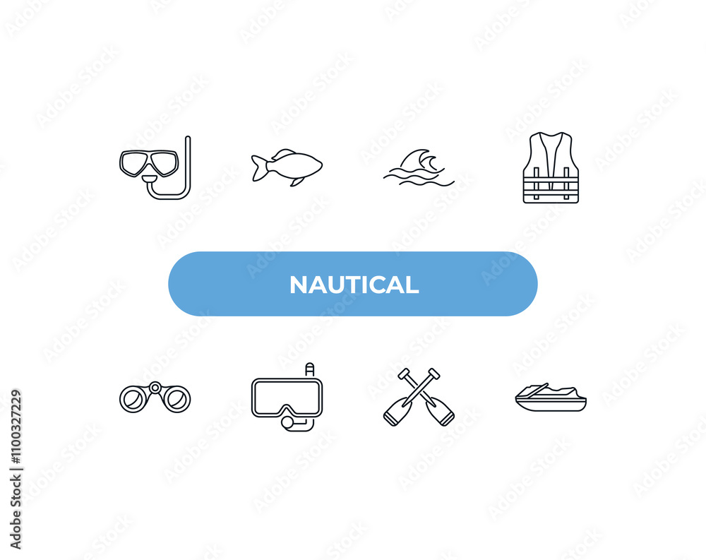 Poster fully editable outline icon collection from nautical concept. thin line icons set such as submarine 