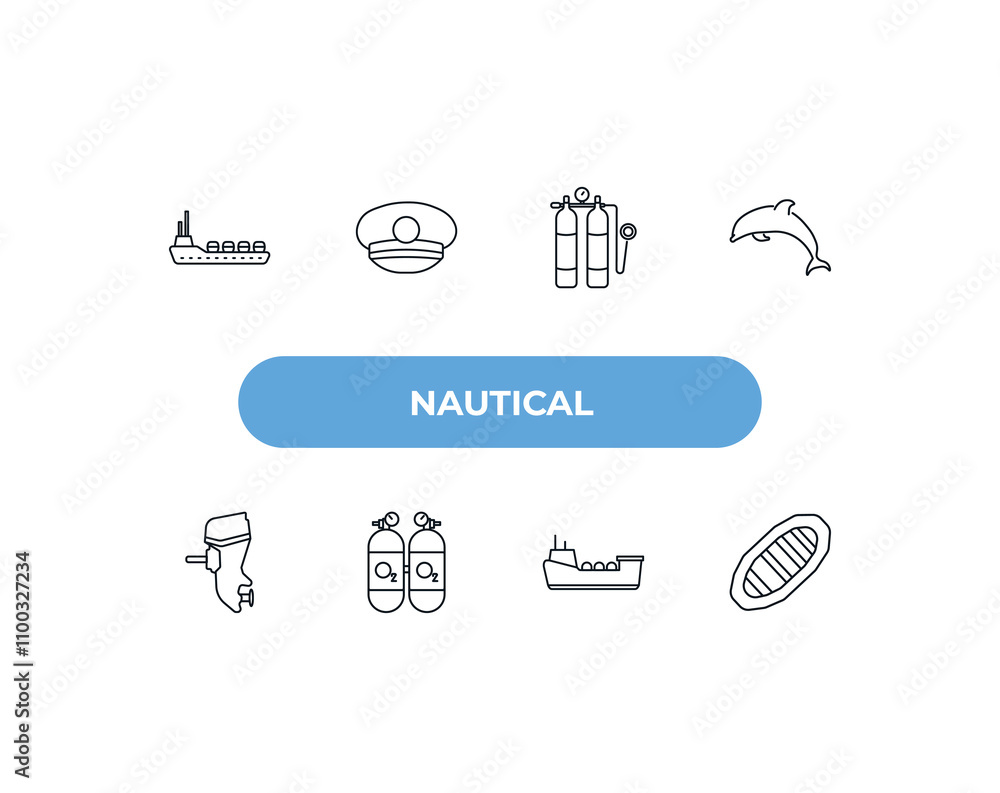 Poster fully editable outline icon collection from nautical concept. thin line icons set such as ocean wave