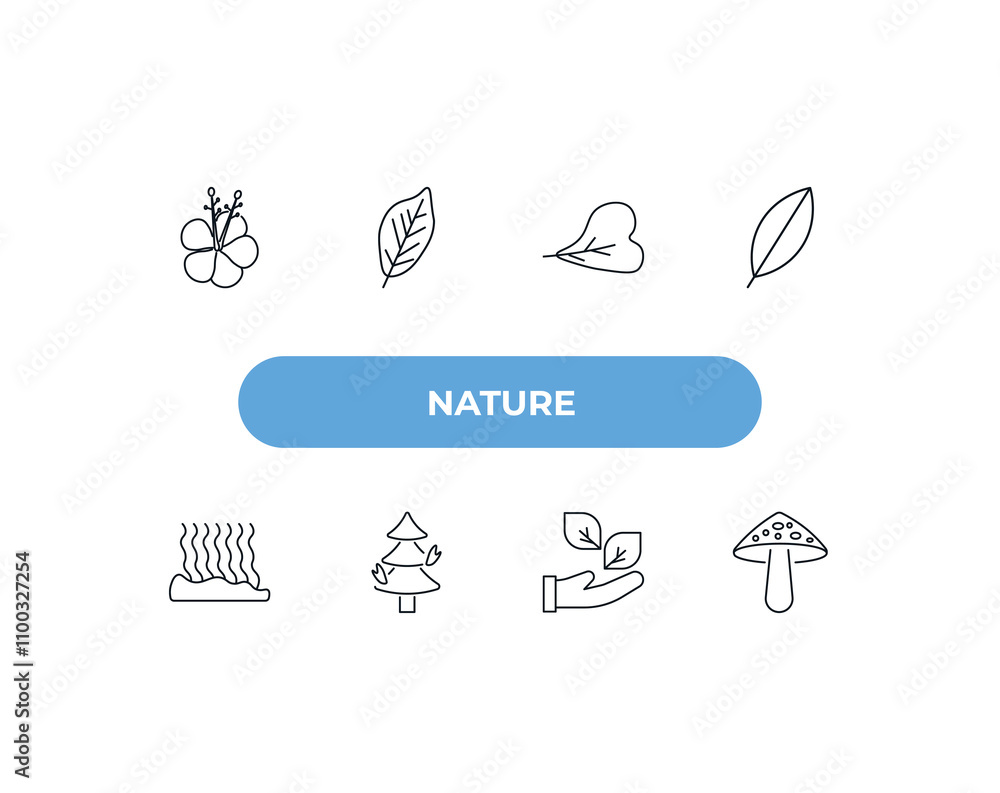 Poster fully editable outline icon collection from nature concept. thin line icons set such as hibiscus, pl