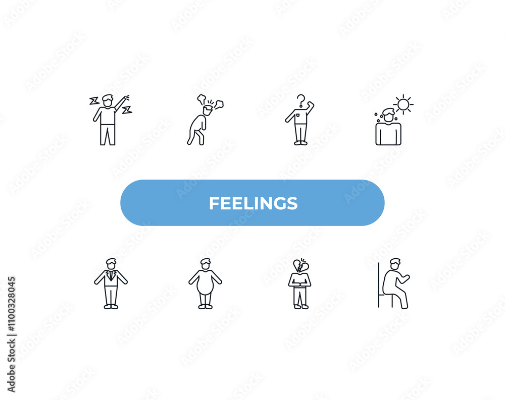 Poster fully editable outline icon collection from feelings concept. thin line icons set such as relieved h