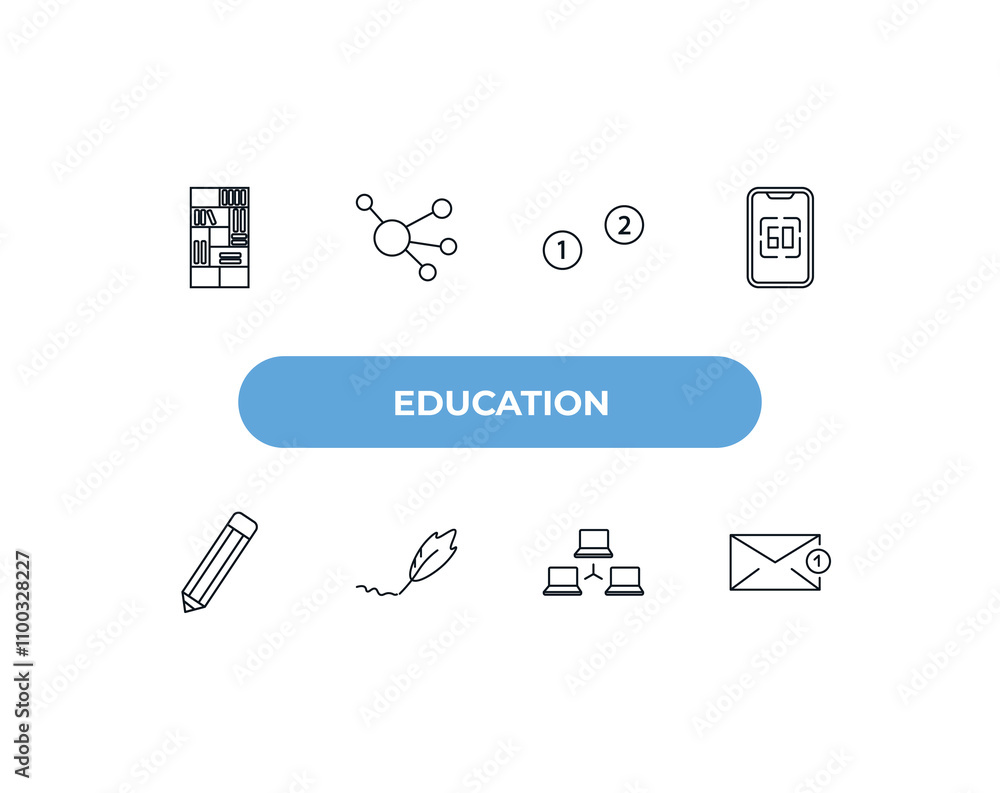 Aufkleber fully editable outline icon collection from education concept. thin line icons set such as bookshelf