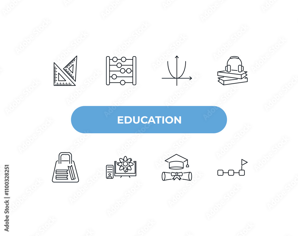 Poster fully editable outline icon collection from education concept. thin line icons set such as square sc
