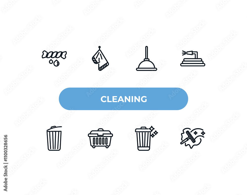 Poster fully editable outline icon collection from cleaning concept. thin line icons set such as squeeze, s