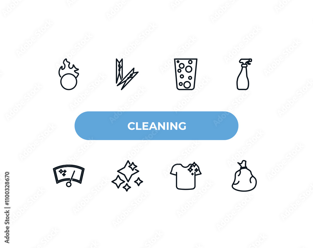 Poster fully editable outline icon collection from cleaning concept. thin line icons set such as oxidizing 