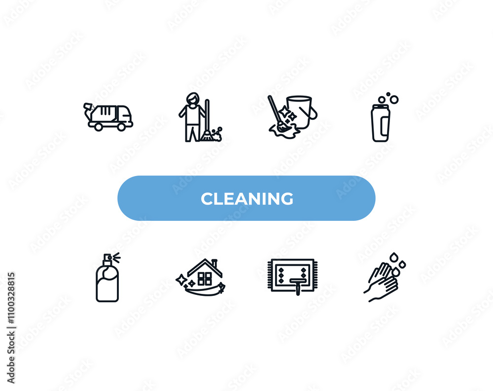 Poster fully editable outline icon collection from cleaning concept. thin line icons set such as garbage tr