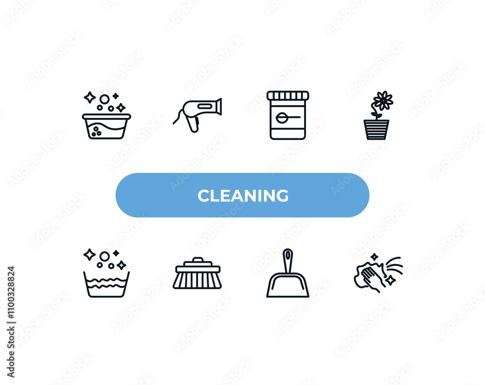 Poster fully editable outline icon collection from cleaning concept. thin line icons set such as water soak