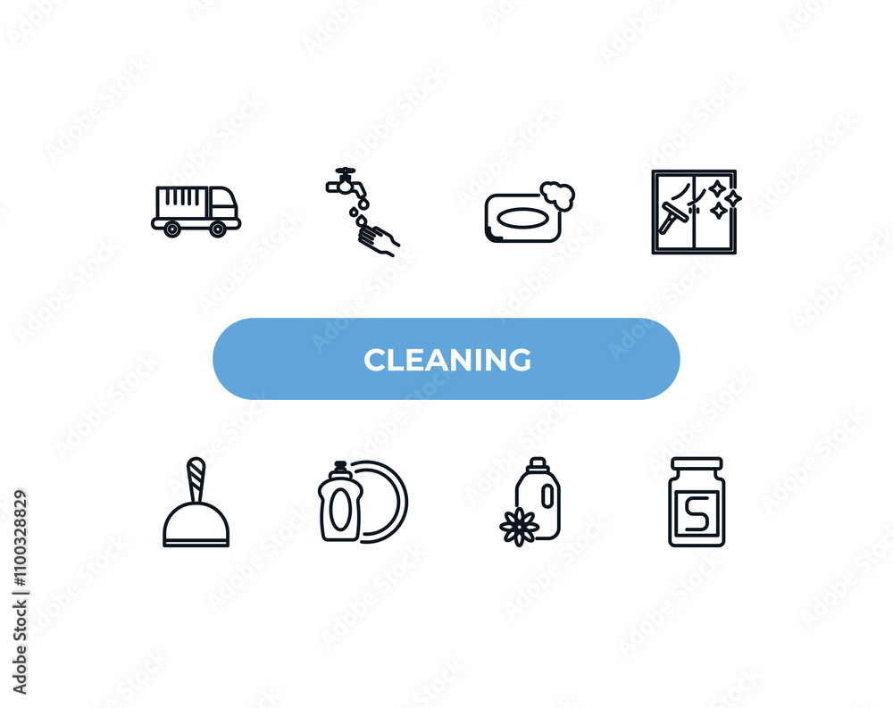 Poster fully editable outline icon collection from cleaning concept. thin line icons set such as garbage tr