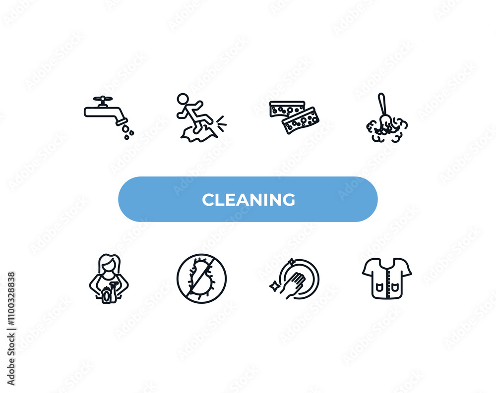 Poster fully editable outline icon collection from cleaning concept. thin line icons set such as faucet cle