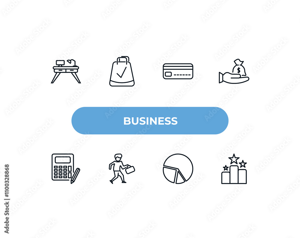Poster fully editable outline icon collection from business concept. thin line icons set such as work table