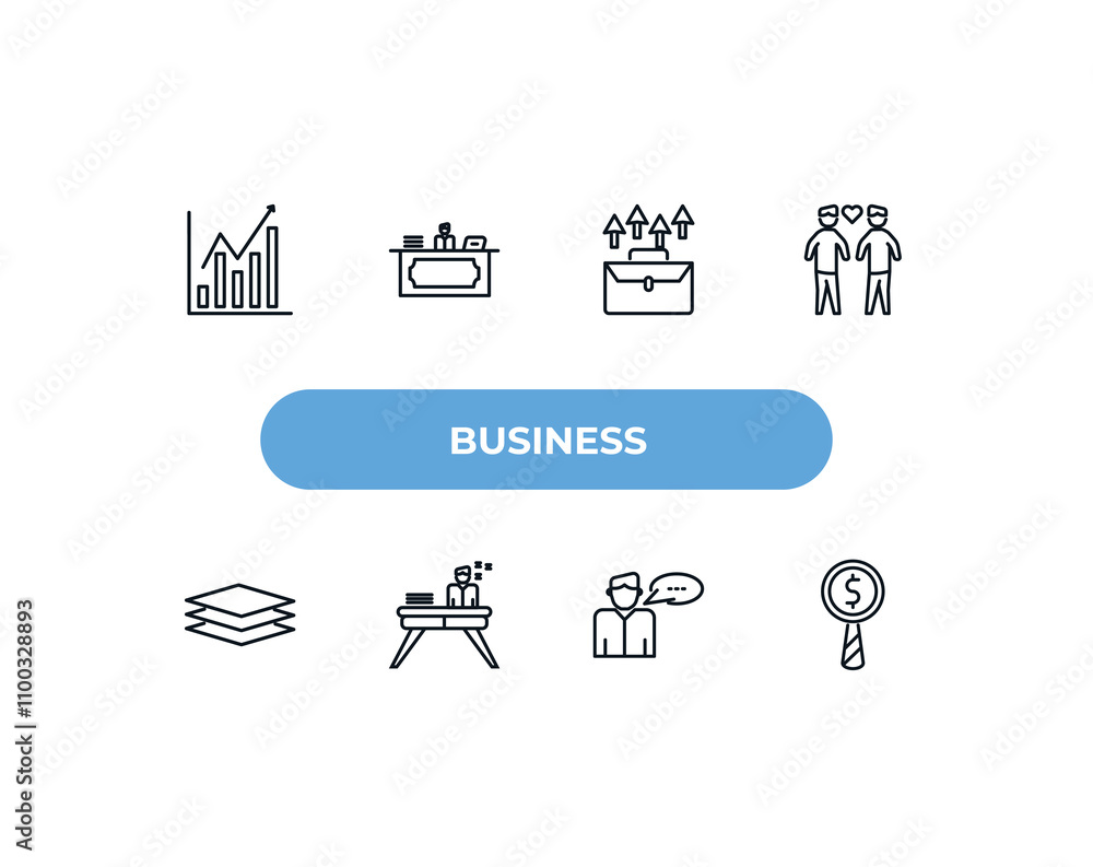 Poster fully editable outline icon collection from business concept. thin line icons set such as growing ba