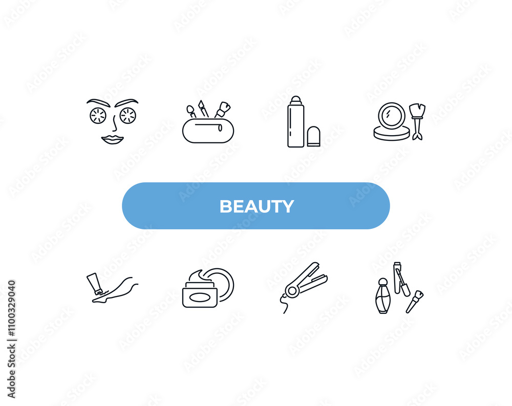 Poster fully editable outline icon collection from beauty concept. thin line icons set such as cucumber sli