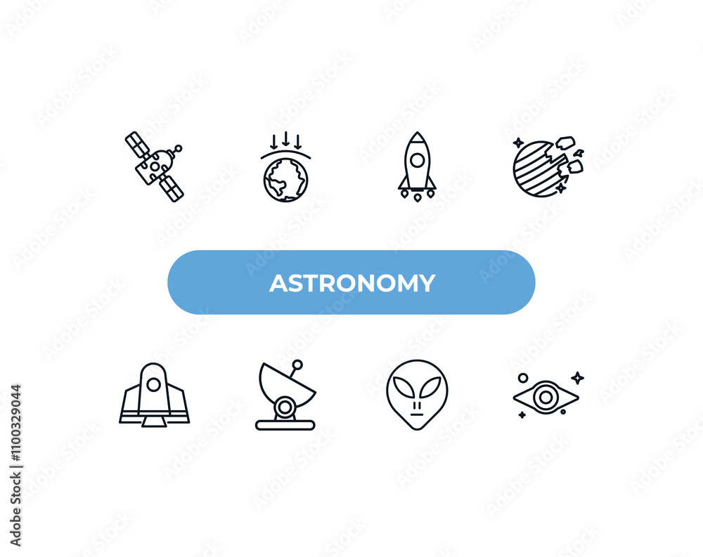 Poster fully editable outline icon collection from astronomy concept. thin line icons set such as space mod