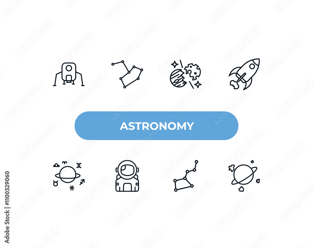 Poster fully editable outline icon collection from astronomy concept. thin line icons set such as lander, c