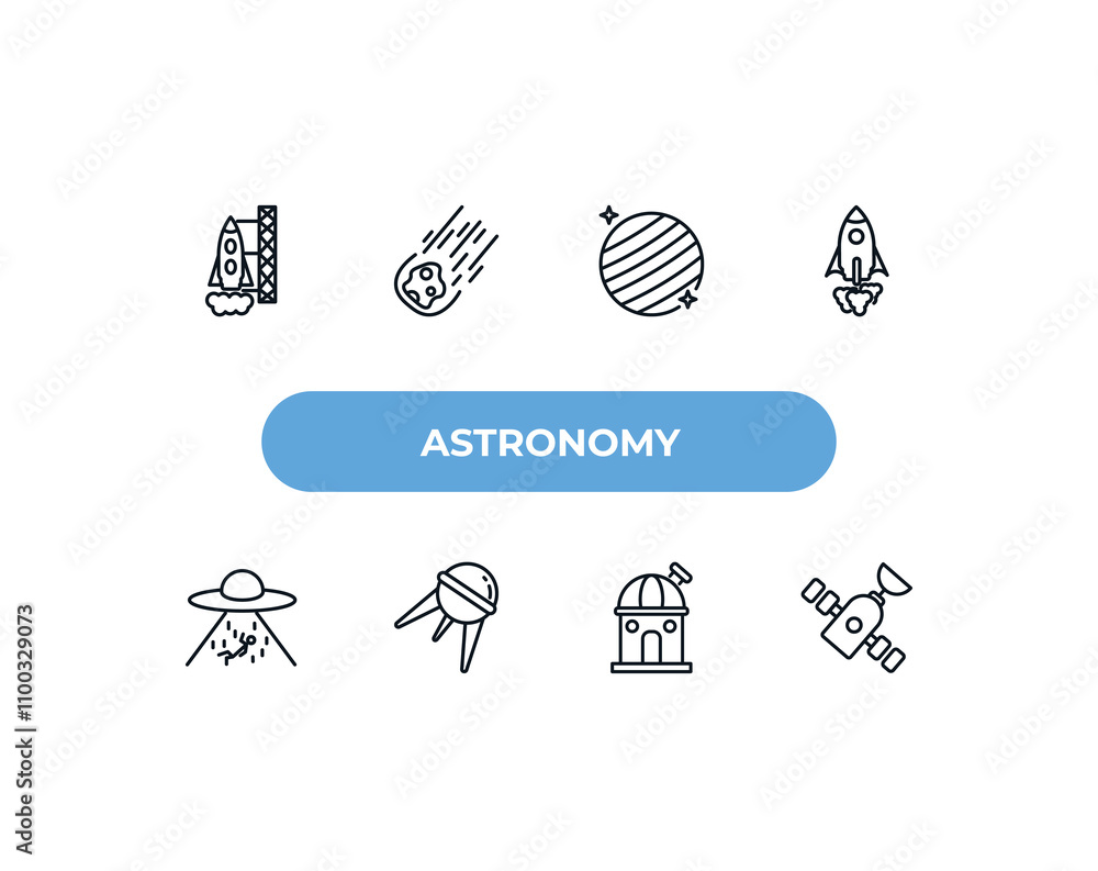 Poster fully editable outline icon collection from astronomy concept. thin line icons set such as spaceport