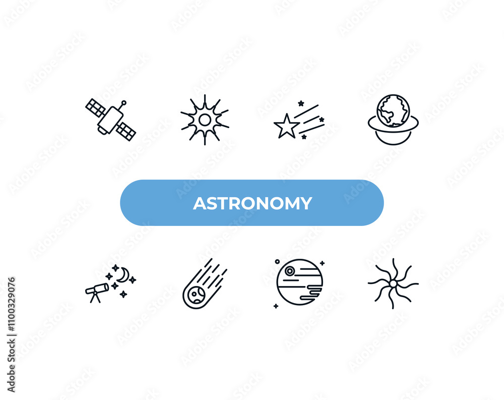 Poster fully editable outline icon collection from astronomy concept. thin line icons set such as space sta