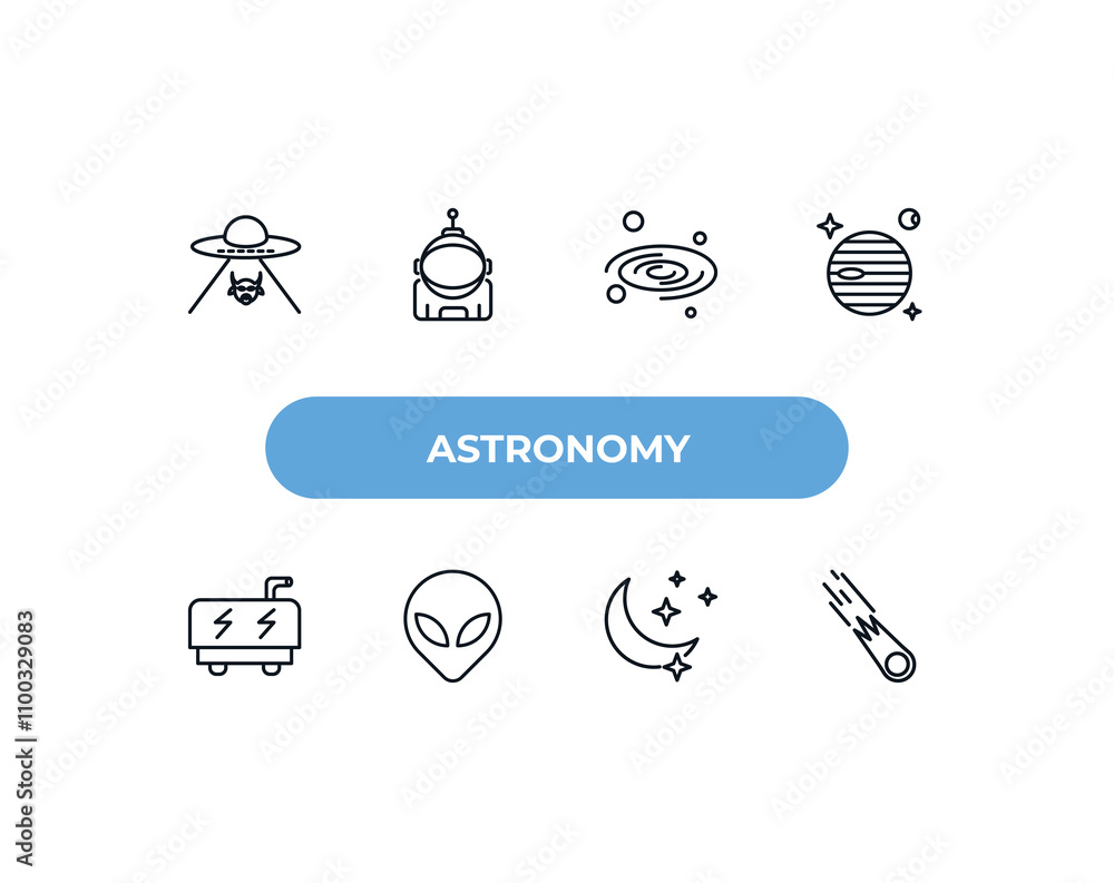 Poster fully editable outline icon collection from astronomy concept. thin line icons set such as ufo and c