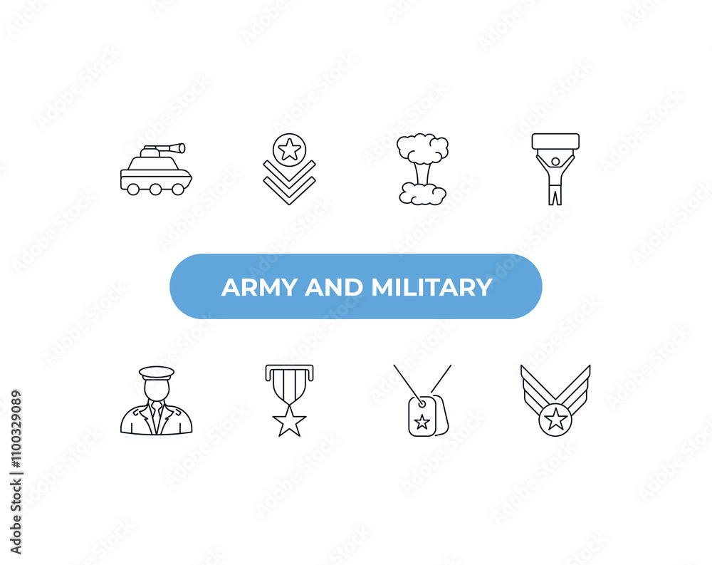 Aufkleber fully editable outline icon collection from army and military concept. thin line icons set such as a