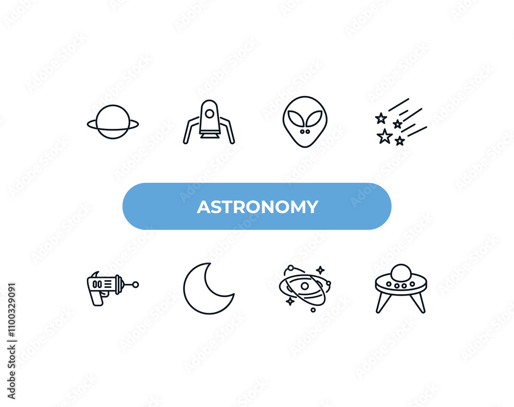 Poster fully editable outline icon collection from astronomy concept. thin line icons set such as planet, s