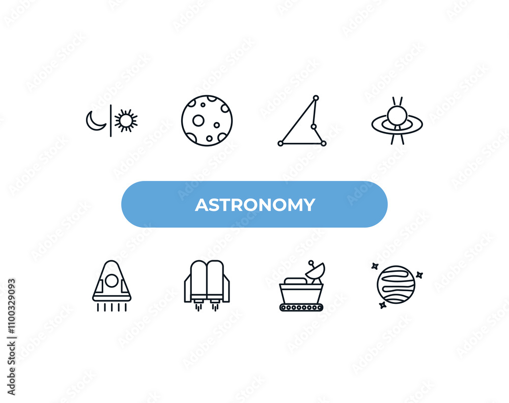 Poster fully editable outline icon collection from astronomy concept. thin line icons set such as day and n