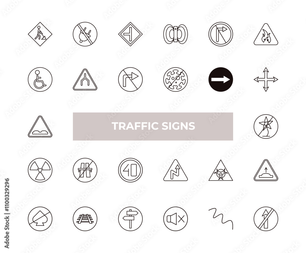 Poster fully editable outline icon collection from traffic signs concept. thin line icons set such as road 