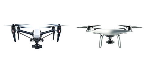 Drone isolated on transparent background, Set of