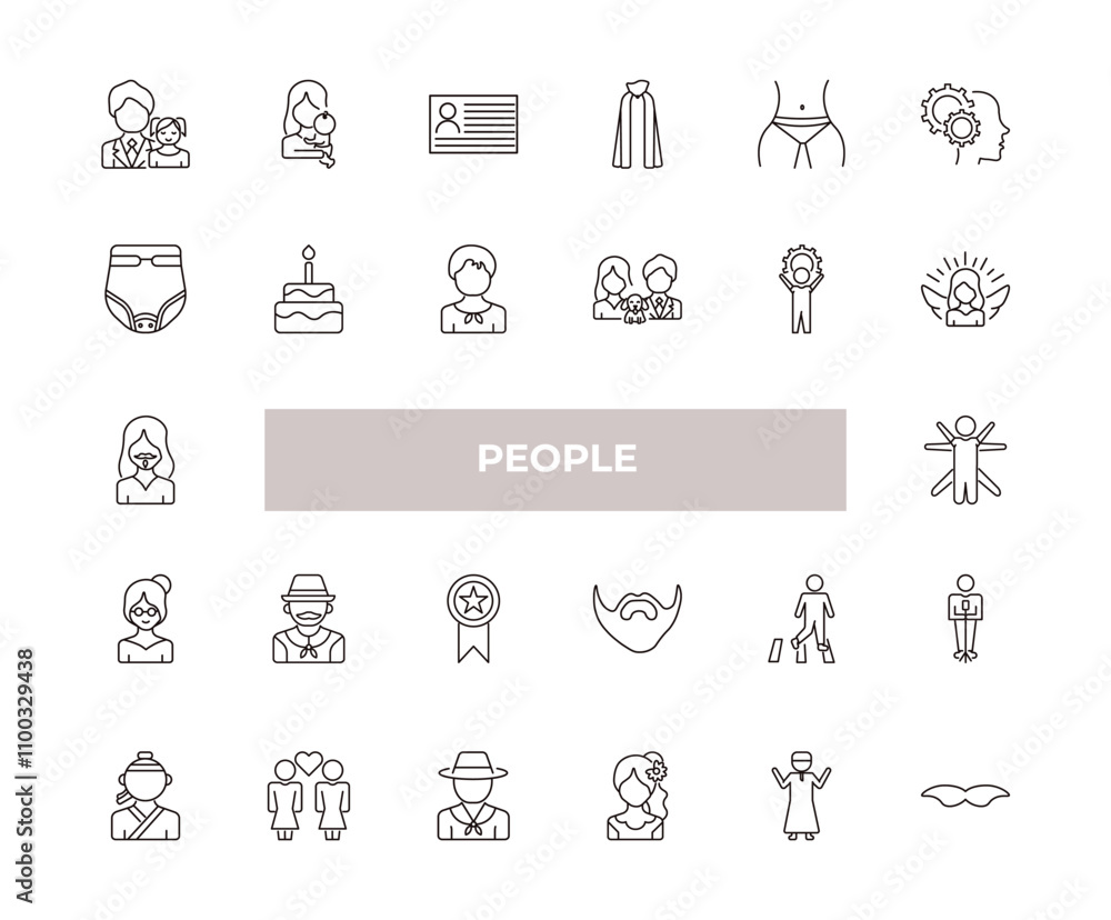 Poster fully editable outline icon collection from people concept. thin line icons set such as father and d