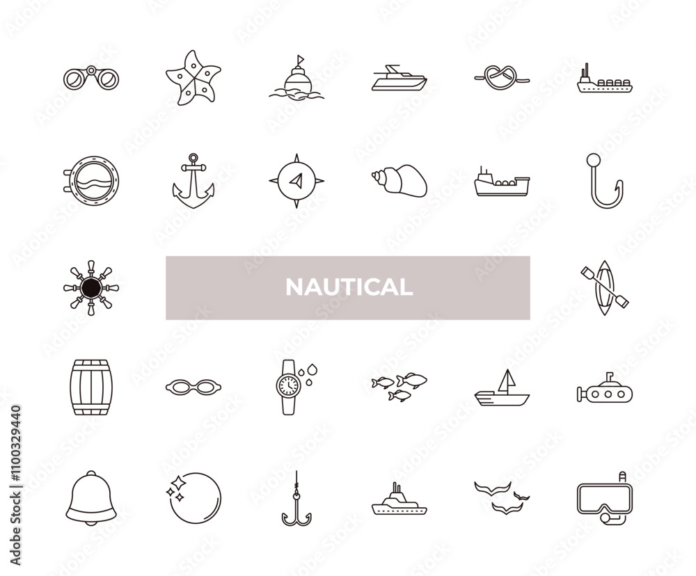 Aufkleber fully editable outline icon collection from nautical concept. thin line icons set such as swin goggl