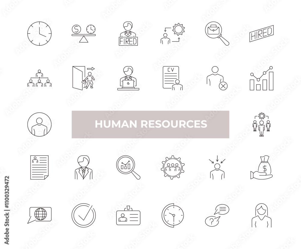 Poster fully editable outline icon collection from human resources concept. thin line icons set such as tim