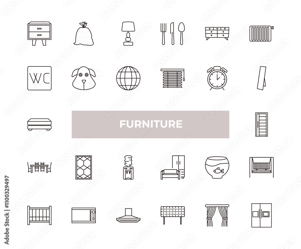 Poster fully editable outline icon collection from furniture concept. thin line icons set such as side tabl
