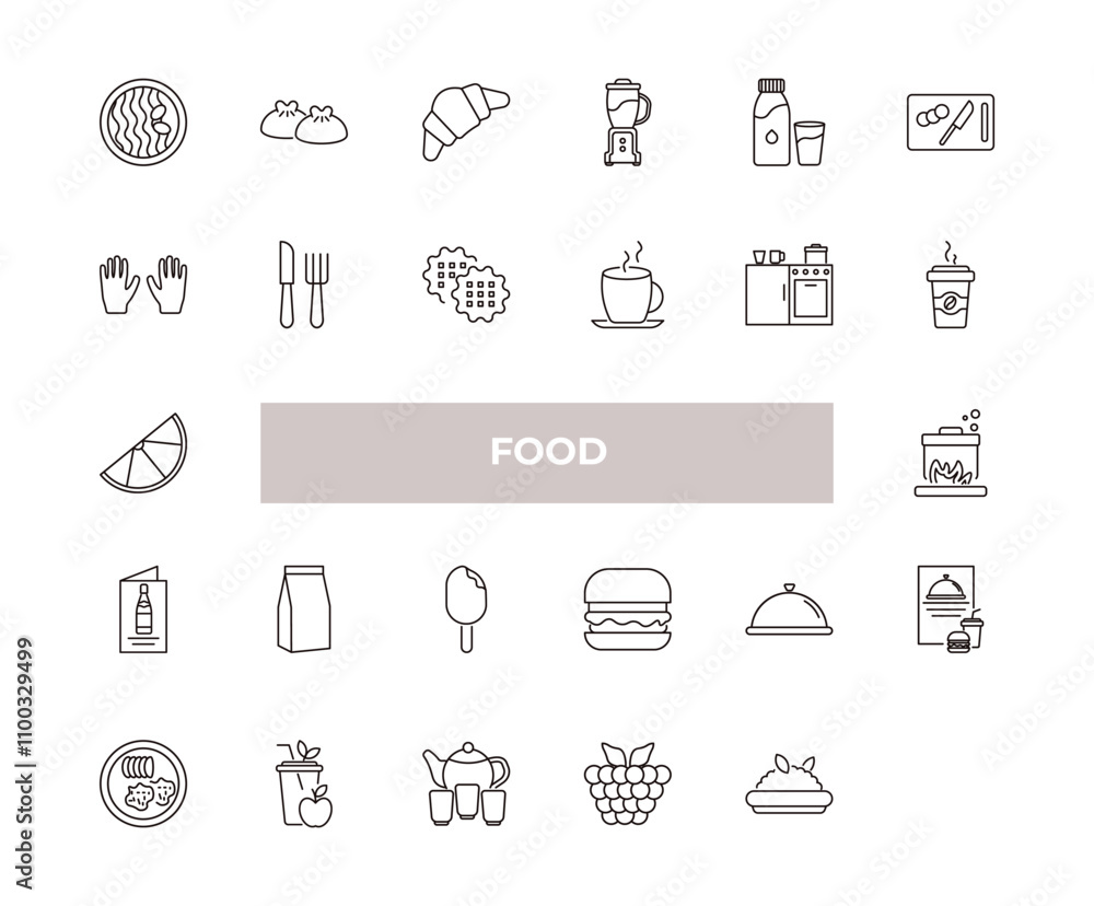 Poster fully editable outline icon collection from food concept. thin line icons set such as wonton noodles